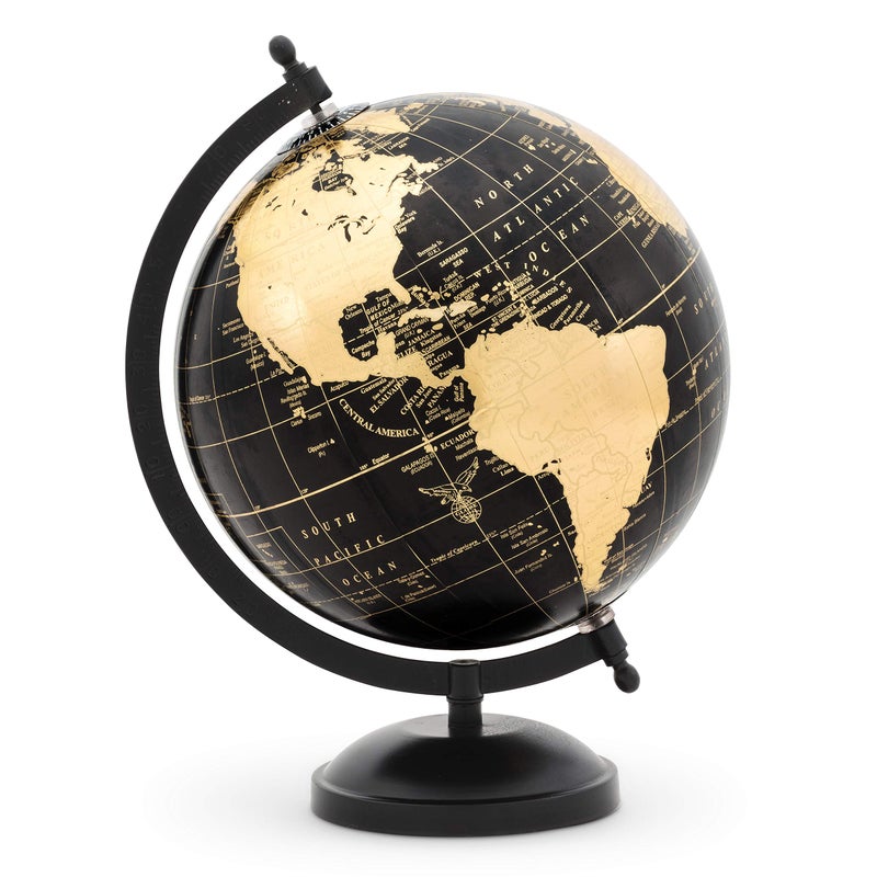 Abbott Collection 57-LATITUDE-10 Spinning Small Decorative Globe, Gold/Black, 11" H - Image 1